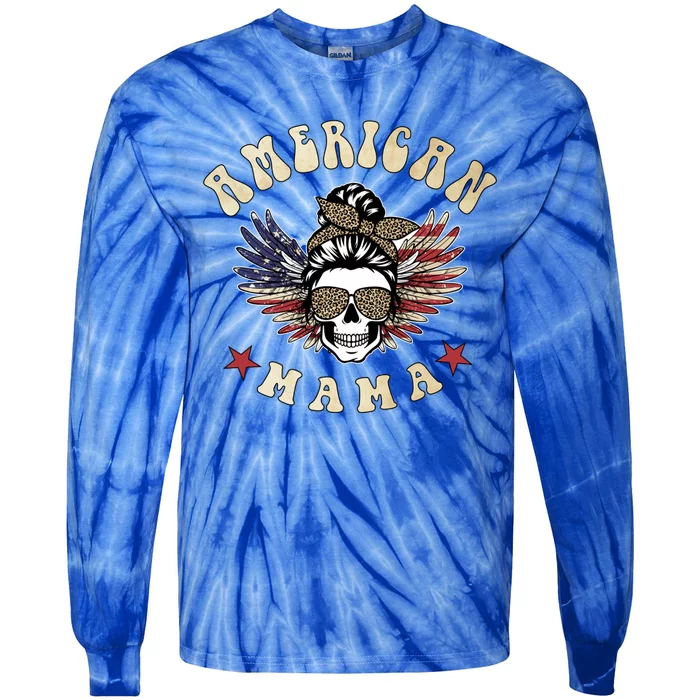 American Mama Vintage Leopard Print 4th Of July Gift Tie-Dye Long Sleeve Shirt