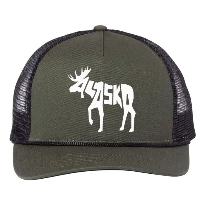 Alaska Moose Word Art Funny Animal Retro Rope Trucker Hat Cap