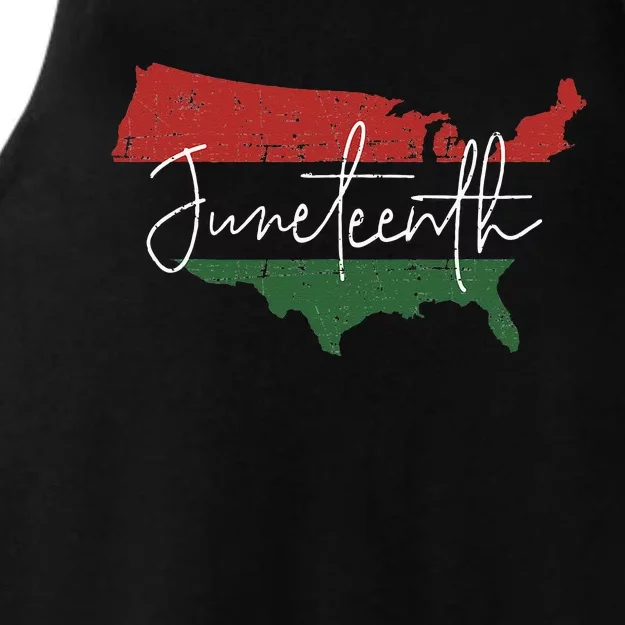 American map with pan african flag for Juneteenth since 1865 Ladies Tri-Blend Wicking Tank