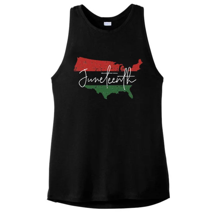 American map with pan african flag for Juneteenth since 1865 Ladies Tri-Blend Wicking Tank