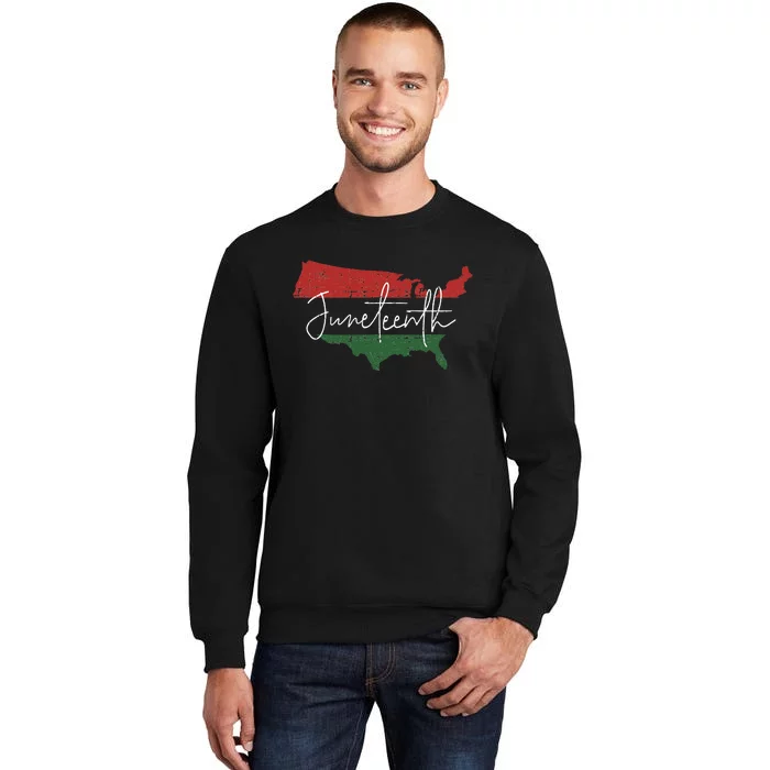 American map with pan african flag for Juneteenth since 1865 Sweatshirt