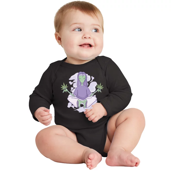 Alien Meditating Weed Baby Long Sleeve Bodysuit