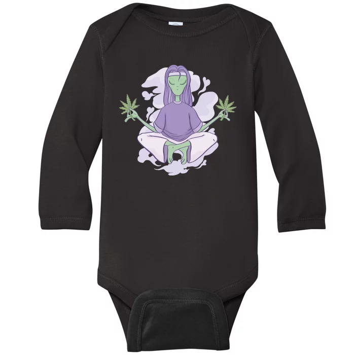 Alien Meditating Weed Baby Long Sleeve Bodysuit