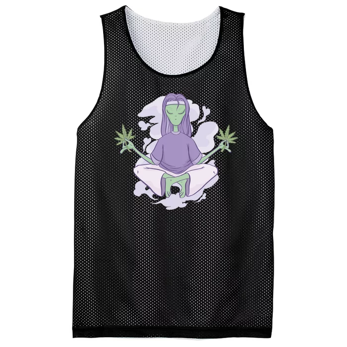 Alien Meditating Weed Mesh Reversible Basketball Jersey Tank