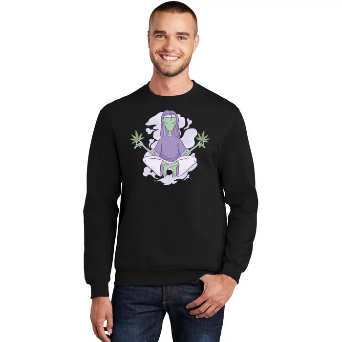 Alien Meditating Weed Tall Sweatshirt