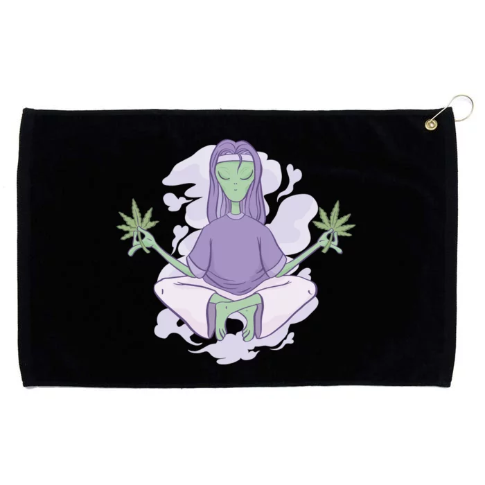 Alien Meditating Weed Grommeted Golf Towel