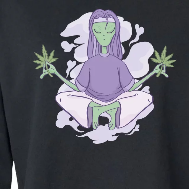 Alien Meditating Weed Cropped Pullover Crew