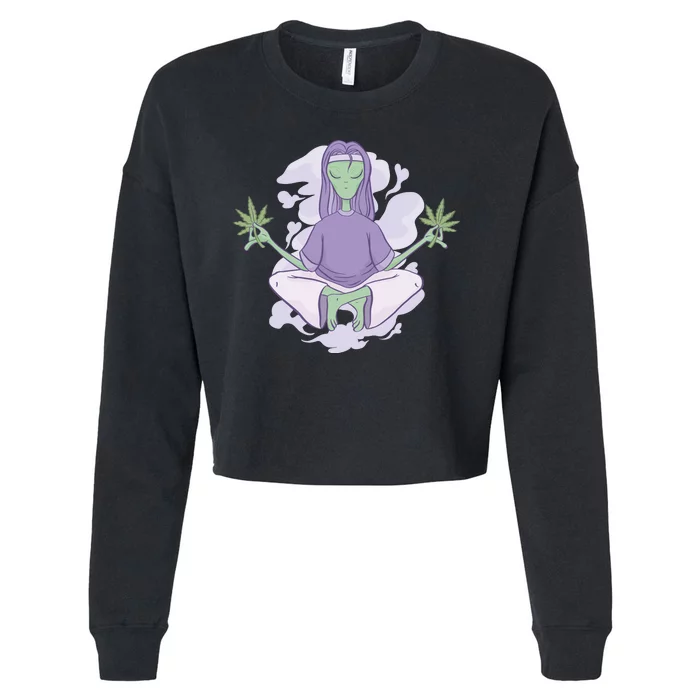 Alien Meditating Weed Cropped Pullover Crew