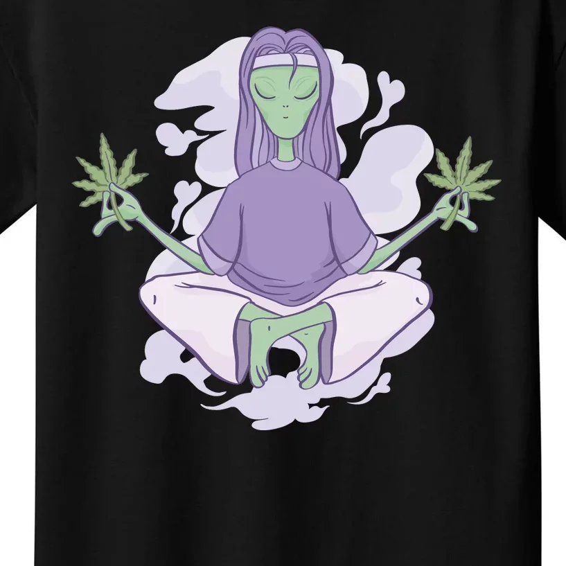 Alien Meditating Weed Kids T-Shirt