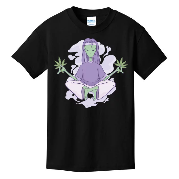 Alien Meditating Weed Kids T-Shirt