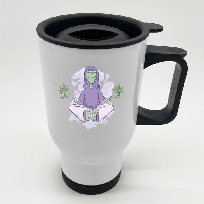 Alien Meditating Weed Front & Back Stainless Steel Travel Mug