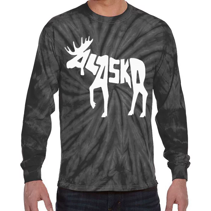 Alaska Moose Word Art Funny Animal Tie-Dye Long Sleeve Shirt