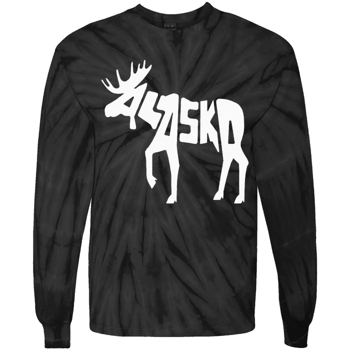 Alaska Moose Word Art Funny Animal Tie-Dye Long Sleeve Shirt