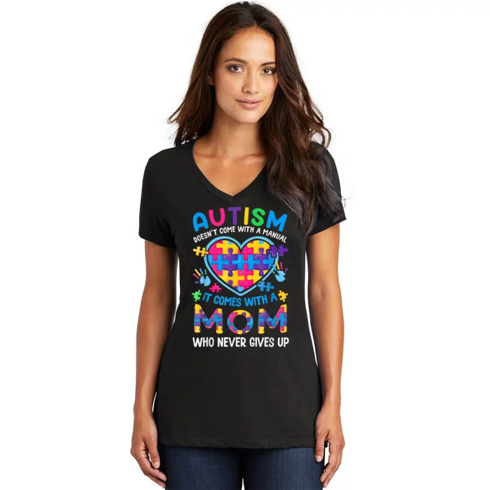 Autism Mom Womens Puzzle Piece Autism Awareness Month Women's V-Neck T-Shirt