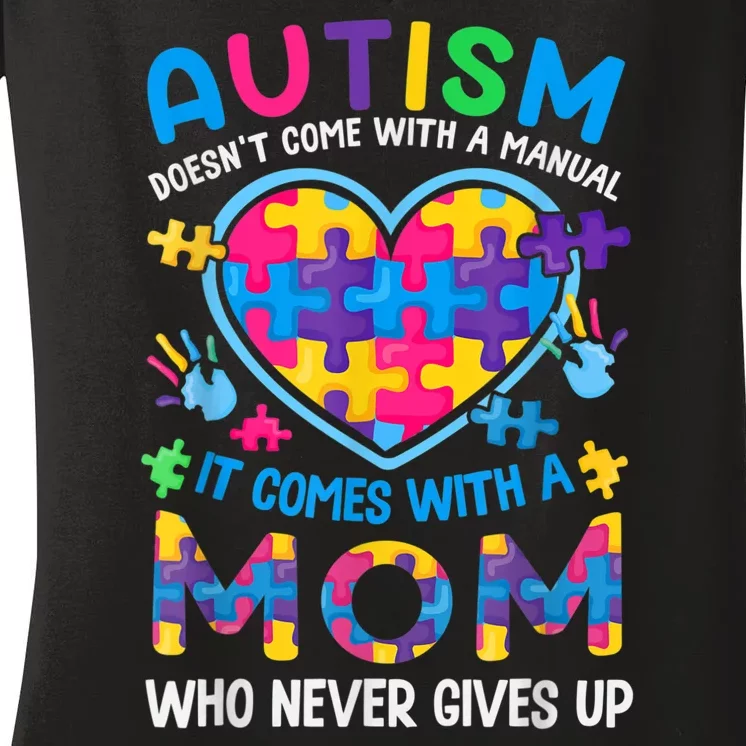 Autism Mom Womens Puzzle Piece Autism Awareness Month Women's V-Neck T-Shirt