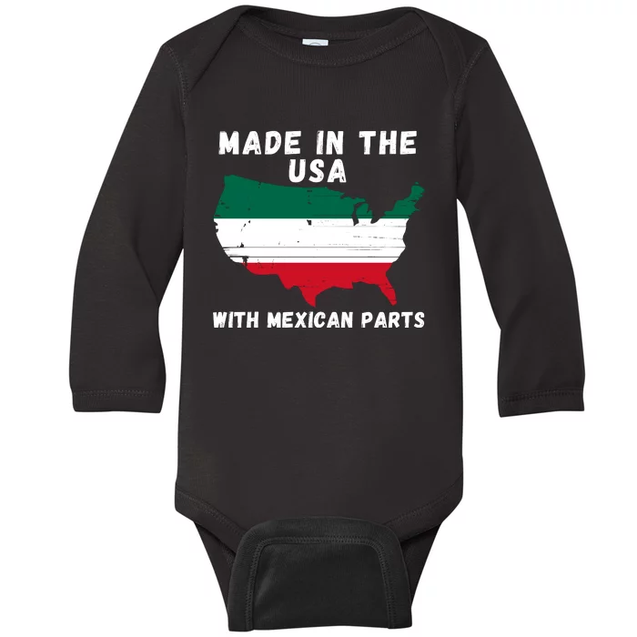 American Made With Mexican Parts Mexican Pride Mexican USA Baby Long Sleeve Bodysuit