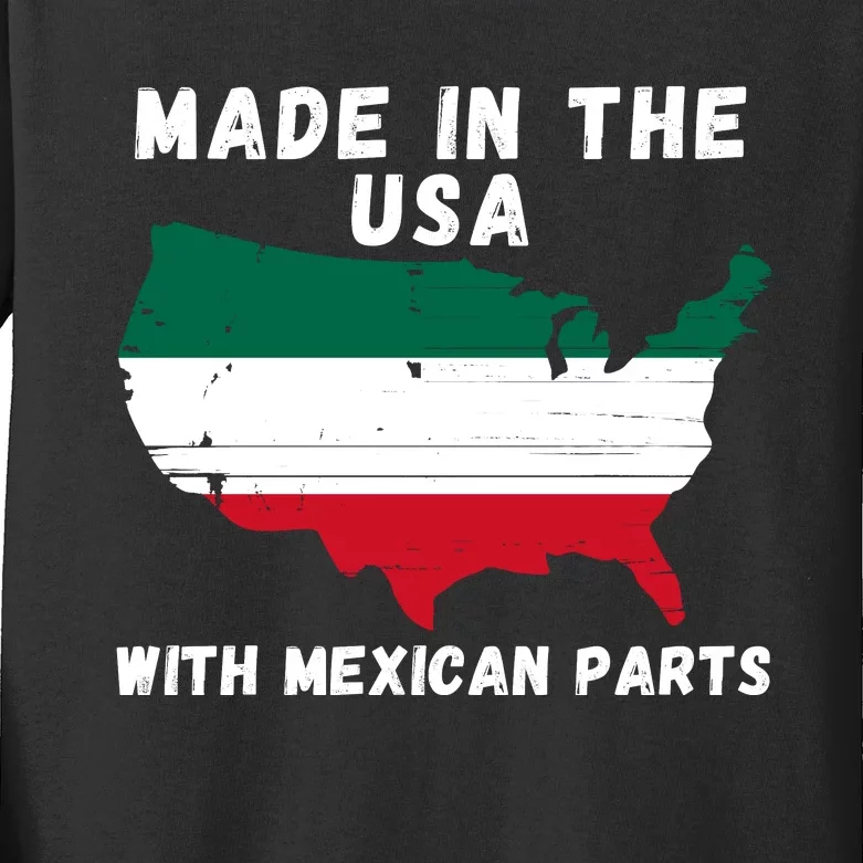 American Made With Mexican Parts Mexican Pride Mexican USA Kids Long Sleeve Shirt