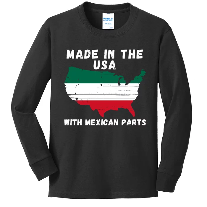 American Made With Mexican Parts Mexican Pride Mexican USA Kids Long Sleeve Shirt