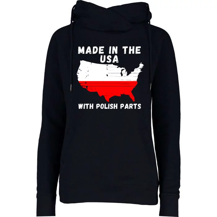 American Made With Polish Parts Polish Pride Poland USA Womens Funnel Neck Pullover Hood