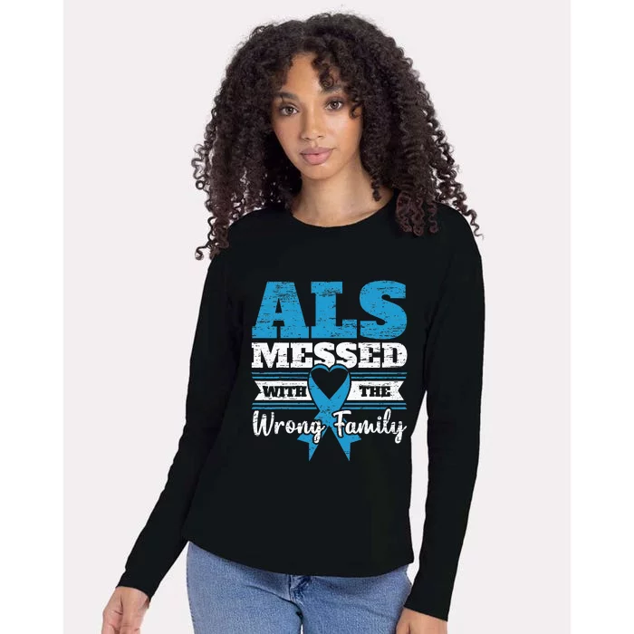 ALS Messed With The Wrong Family ALS Awareness Support Squad Womens Cotton Relaxed Long Sleeve T-Shirt