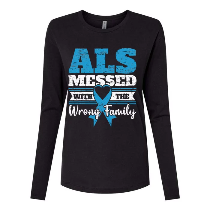 ALS Messed With The Wrong Family ALS Awareness Support Squad Womens Cotton Relaxed Long Sleeve T-Shirt