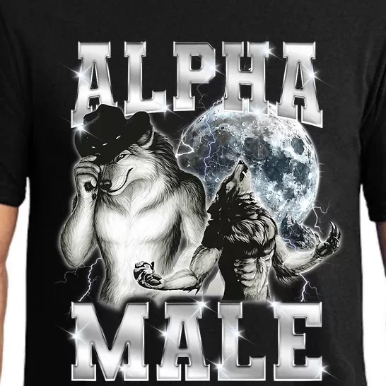 Alpha Male Wolf Meme Ironic Brainrot Pajama Set