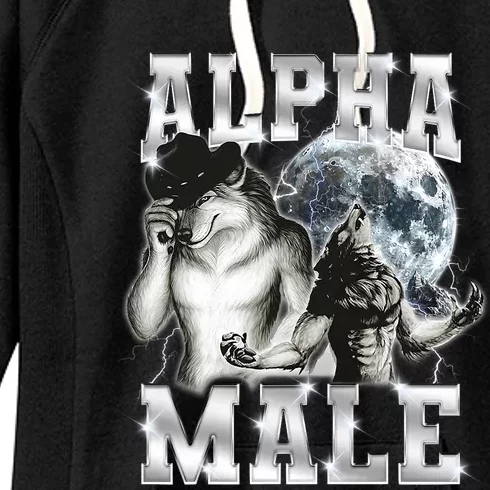 Alpha Male Wolf Meme Ironic Brainrot Women's Fleece Hoodie