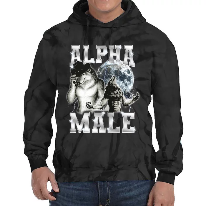 Alpha Male Wolf Meme Ironic Brainrot Tie Dye Hoodie