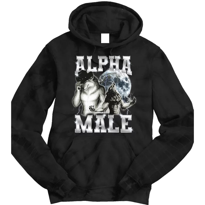 Alpha Male Wolf Meme Ironic Brainrot Tie Dye Hoodie