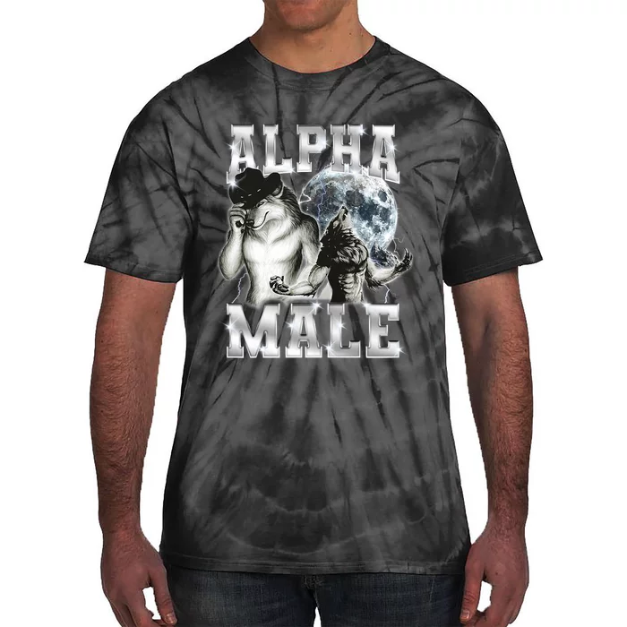 Alpha Male Wolf Meme Ironic Brainrot Tie-Dye T-Shirt