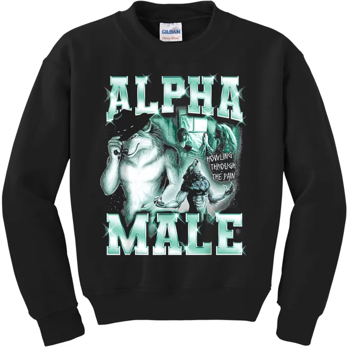 Alpha Male Wolf Meme Kids Sweatshirt