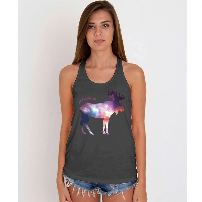 Alaska Moose Within The Borealis And The Polar Sky Women's Knotted Racerback Tank