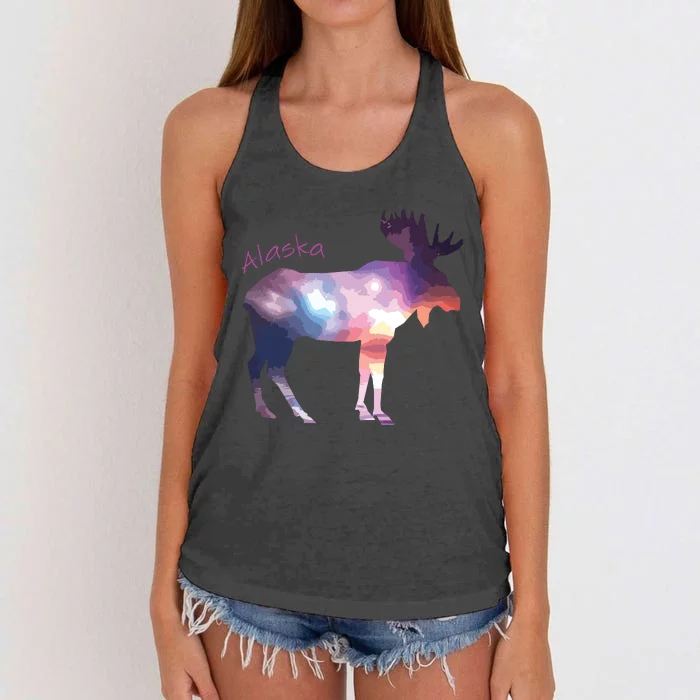 Alaska Moose Within The Borealis And The Polar Sky Women's Knotted Racerback Tank