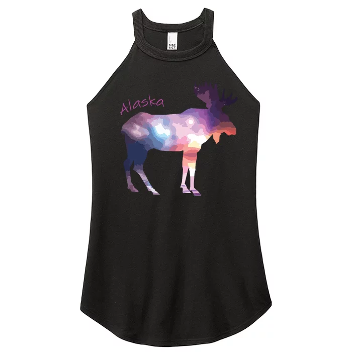 Alaska Moose Within The Borealis And The Polar Sky Women’s Perfect Tri Rocker Tank