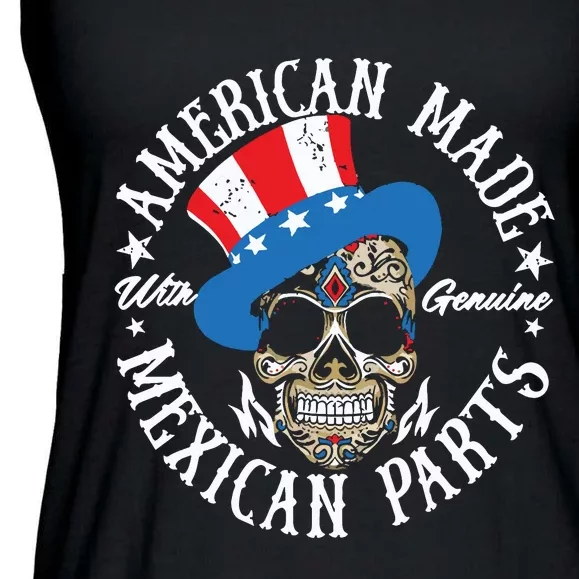 American Made With Genuine Mexican Parts Skull Ladies Essential Flowy Tank