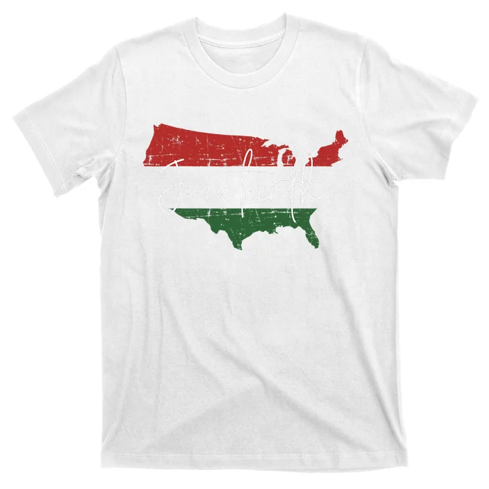 American map with pan african flag for Juneteenth since 1865 T-Shirt