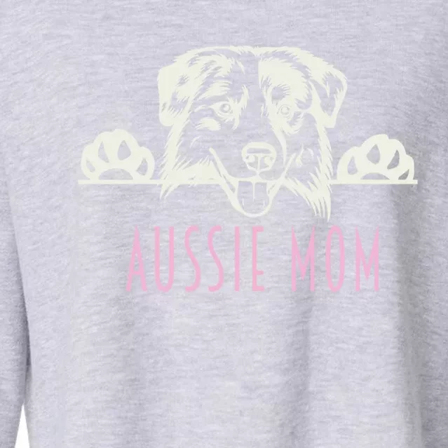 Aussie Mom With Australian Shepherd Dog Funny Gift Cropped Pullover Crew