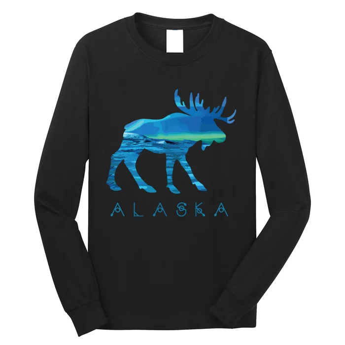 Alaskan Moose With Borealis Snow Scene Long Sleeve Shirt