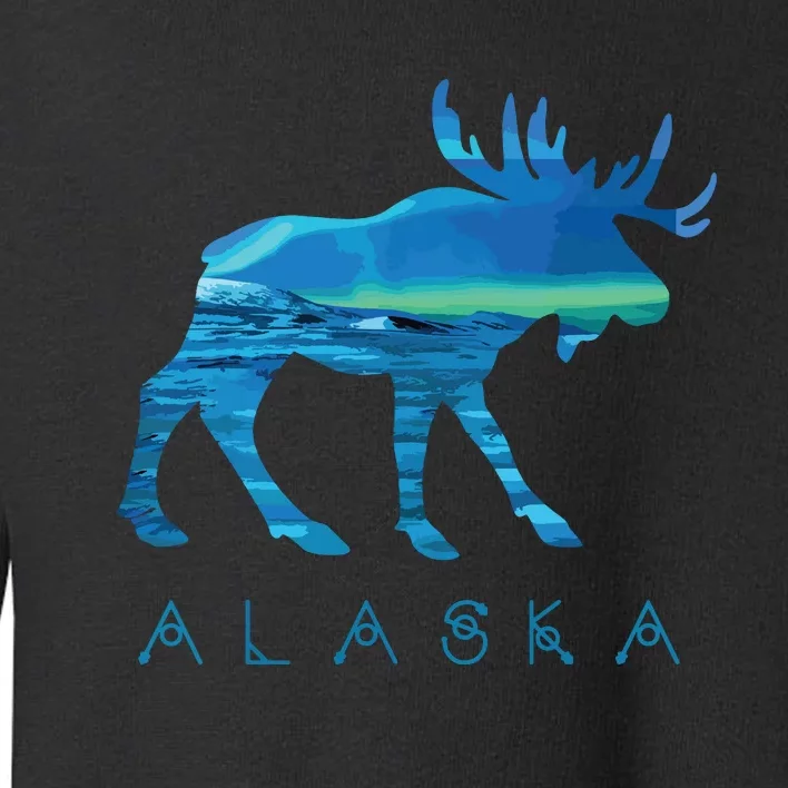 Alaskan Moose With Borealis Snow Scene Toddler Sweatshirt