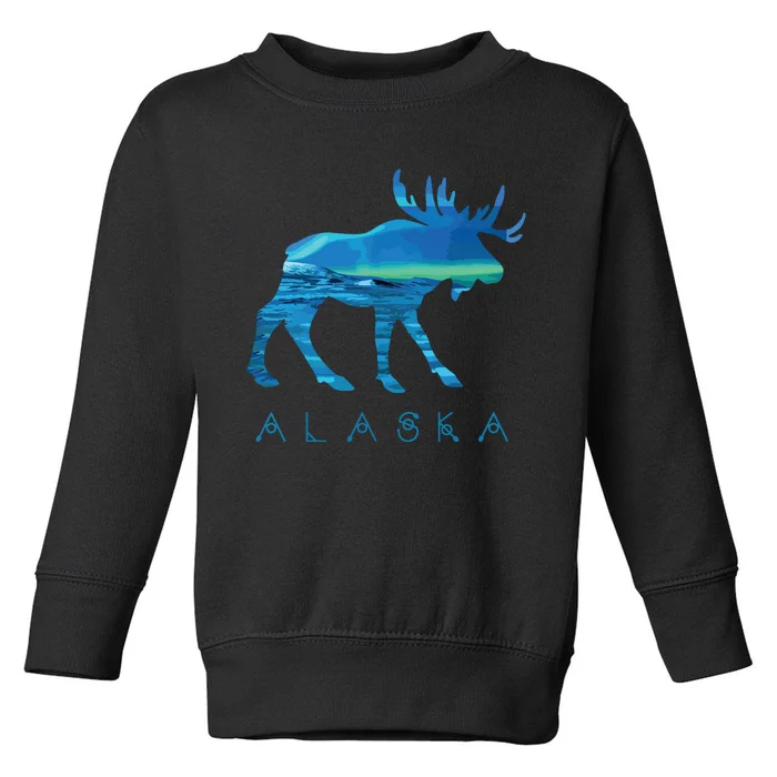 Alaskan Moose With Borealis Snow Scene Toddler Sweatshirt