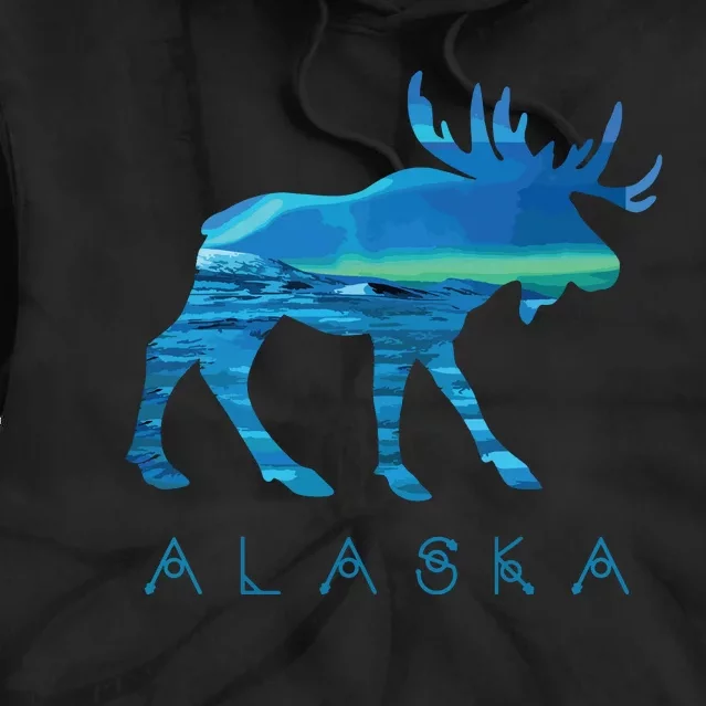 Alaskan Moose With Borealis Snow Scene Tie Dye Hoodie