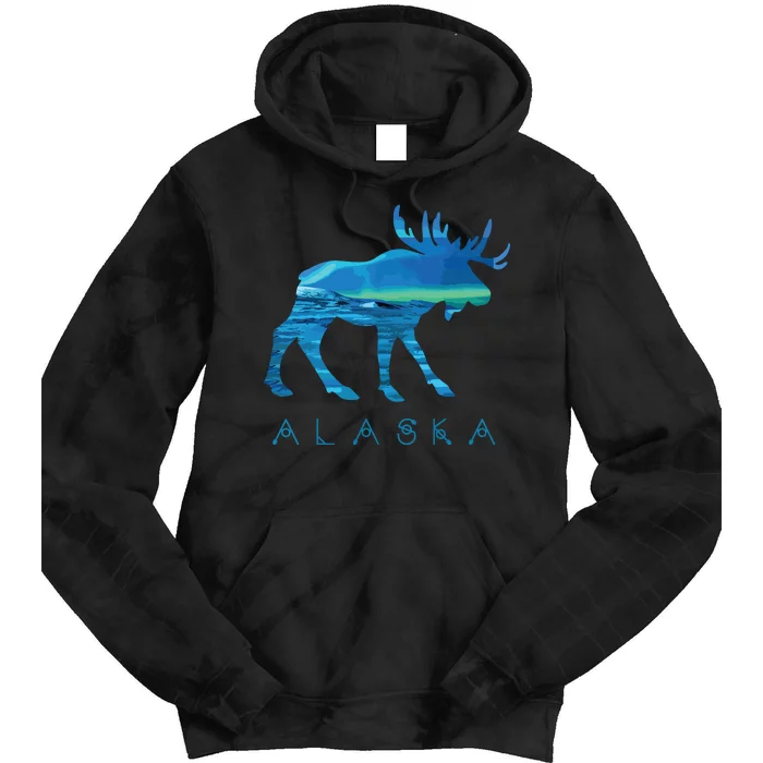 Alaskan Moose With Borealis Snow Scene Tie Dye Hoodie