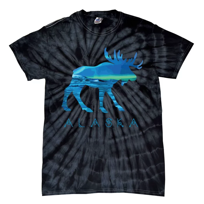 Alaskan Moose With Borealis Snow Scene Tie-Dye T-Shirt