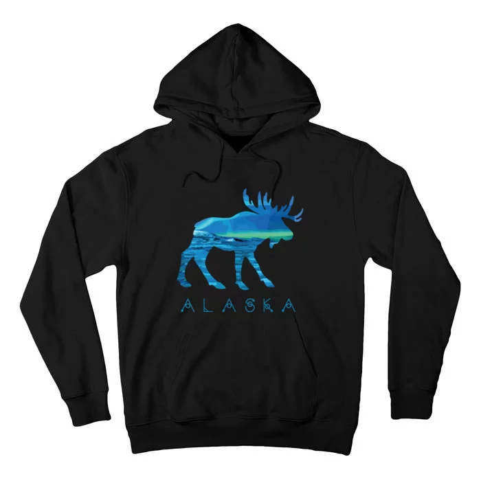 Alaskan Moose With Borealis Snow Scene Tall Hoodie