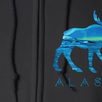 Alaskan Moose With Borealis Snow Scene Full Zip Hoodie