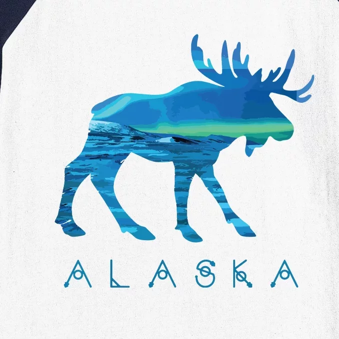 Alaskan Moose With Borealis Snow Scene Baseball Sleeve Shirt