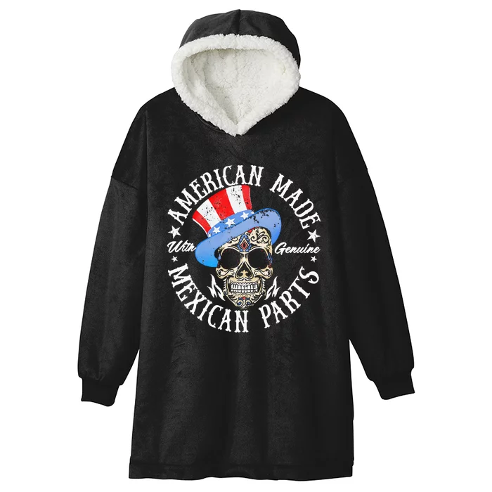 American Made With Genuine Mexican Parts Skull Hooded Wearable Blanket