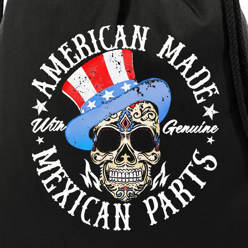 American Made With Genuine Mexican Parts Skull Drawstring Bag