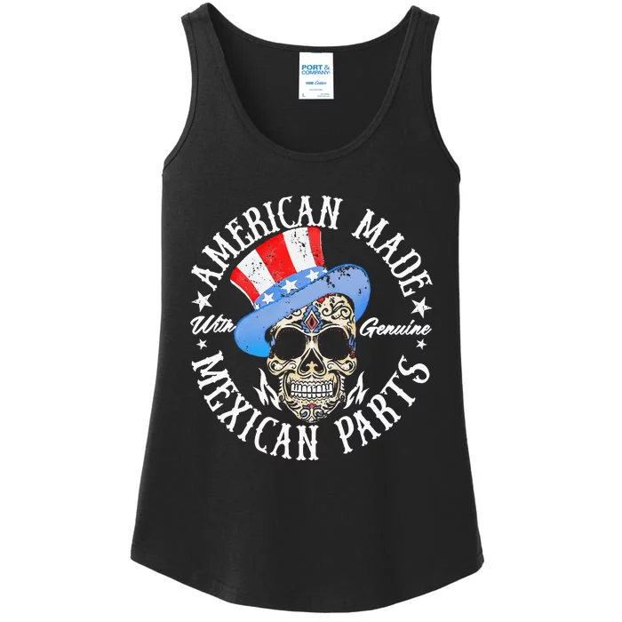 American Made With Genuine Mexican Parts Skull Ladies Essential Tank