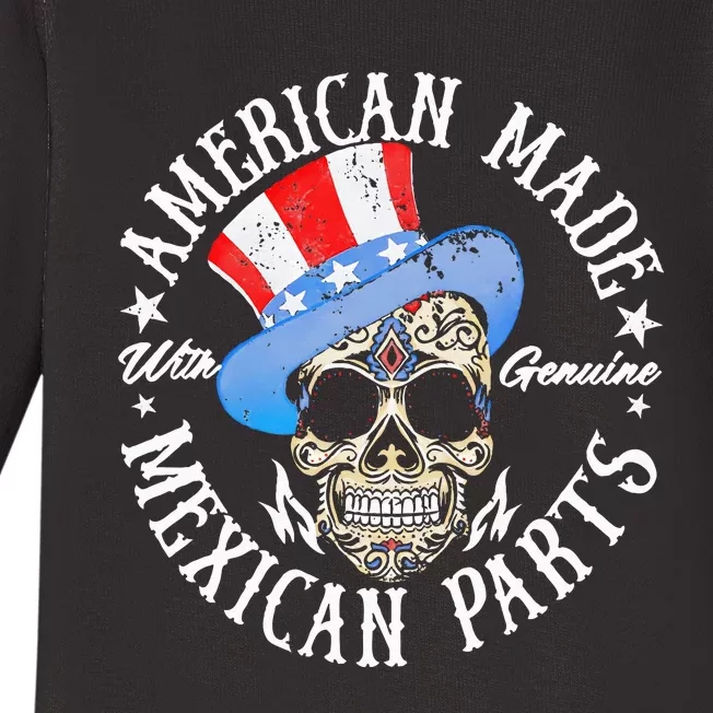 American Made With Genuine Mexican Parts Skull Baby Long Sleeve Bodysuit